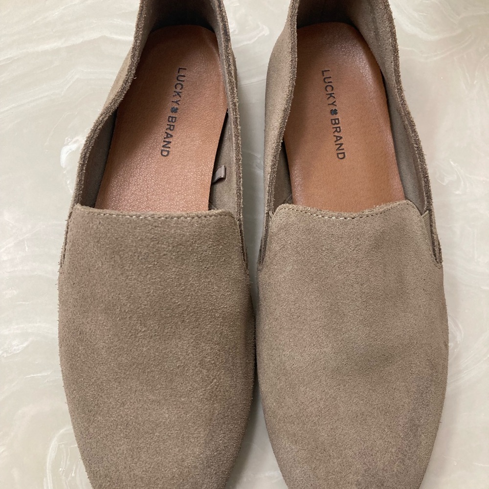 Lucky Brand Taupe Suede Slip-Ons